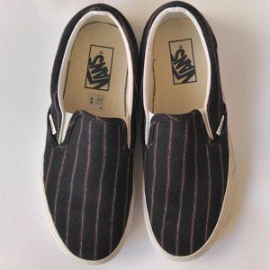 Black Pinstripe Slip-On Vans - Like New!